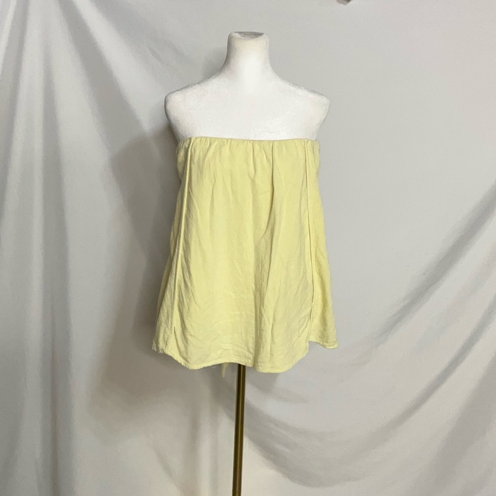 Yellow Strapless Linen Blend Top Ties in Back Size M